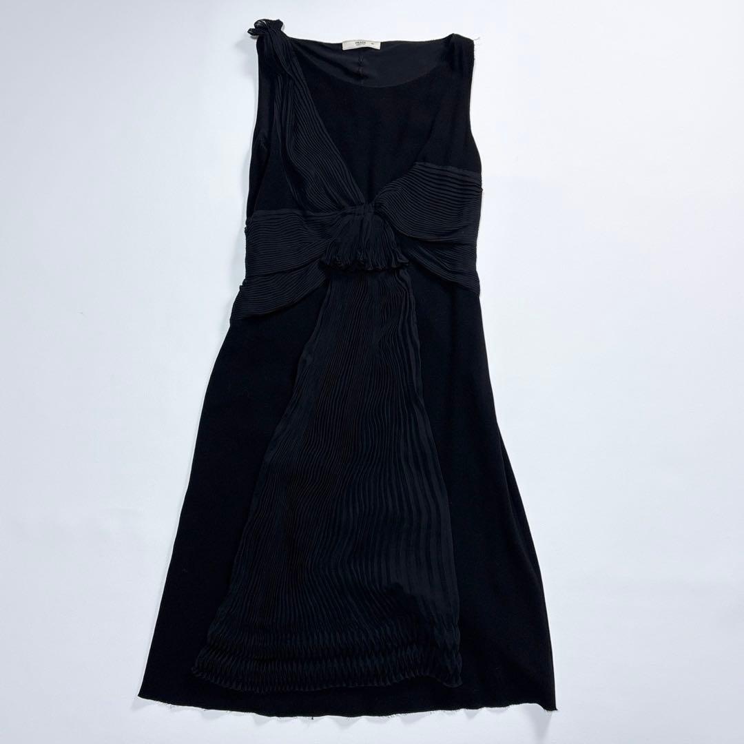PRADA プラダ プリーツリボンドレス ドレス ブラック 40 ML相当