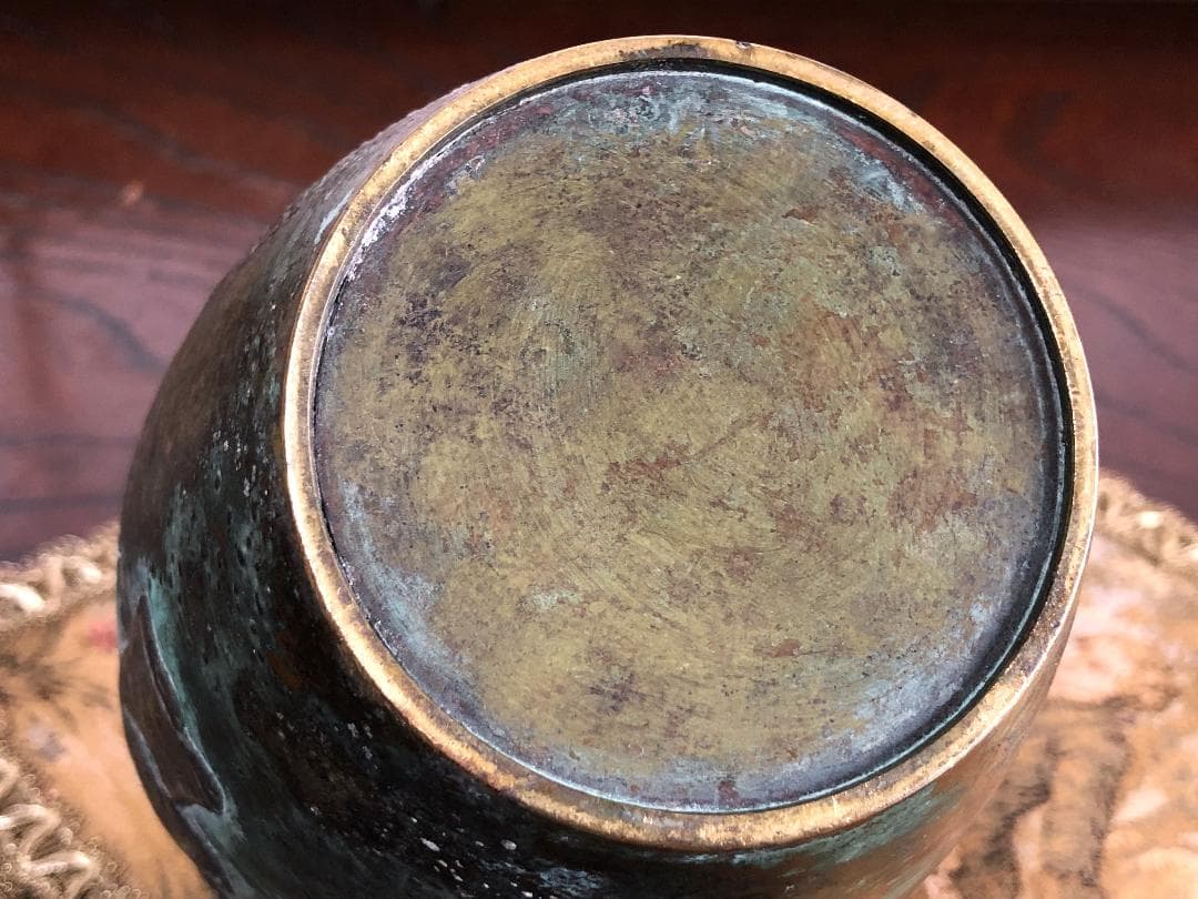 【 高肉象嵌銅壺 】　 高士唐子図　中華古玩