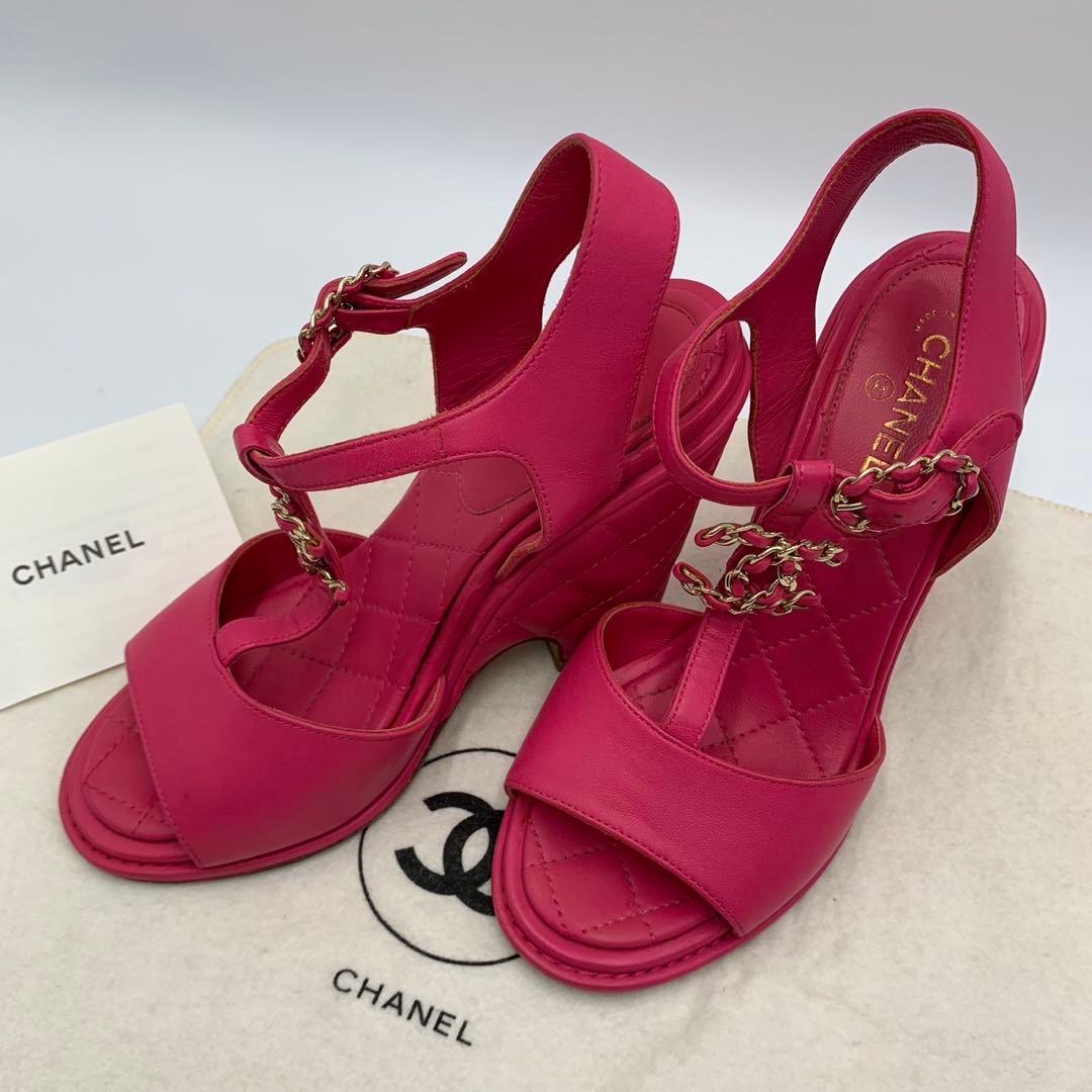 ［極美品］シャネル　マトラッセ　チェーン　ココマーク　ヒールサンダル　35