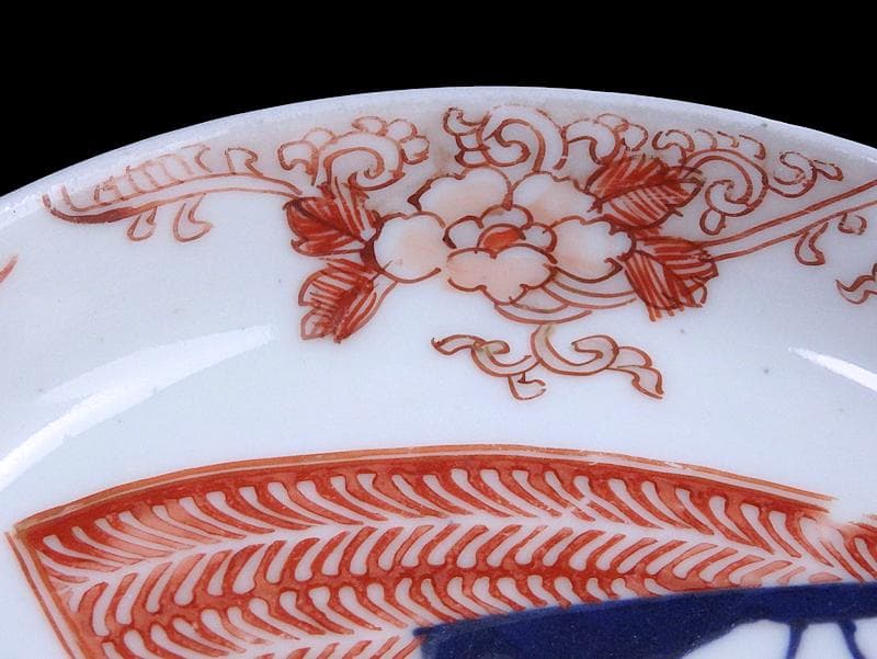 古伊万里　色絵　羊歯文様に松原帆掛け船　富士の図　５枚　B992AS-DAi