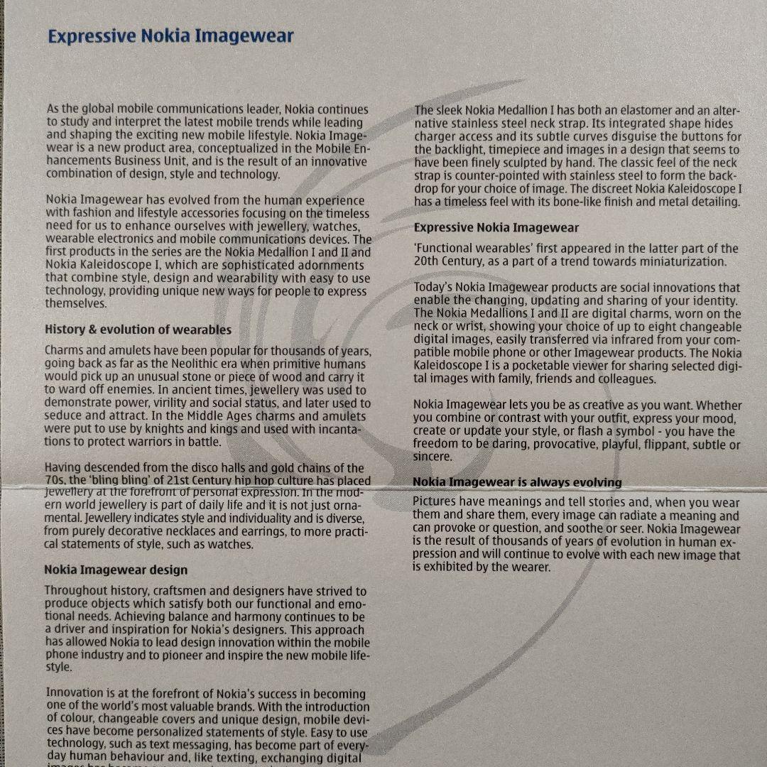 \"未使用\"ノキア　ウェアラブルアクセサリー『Nokia Medallion I』