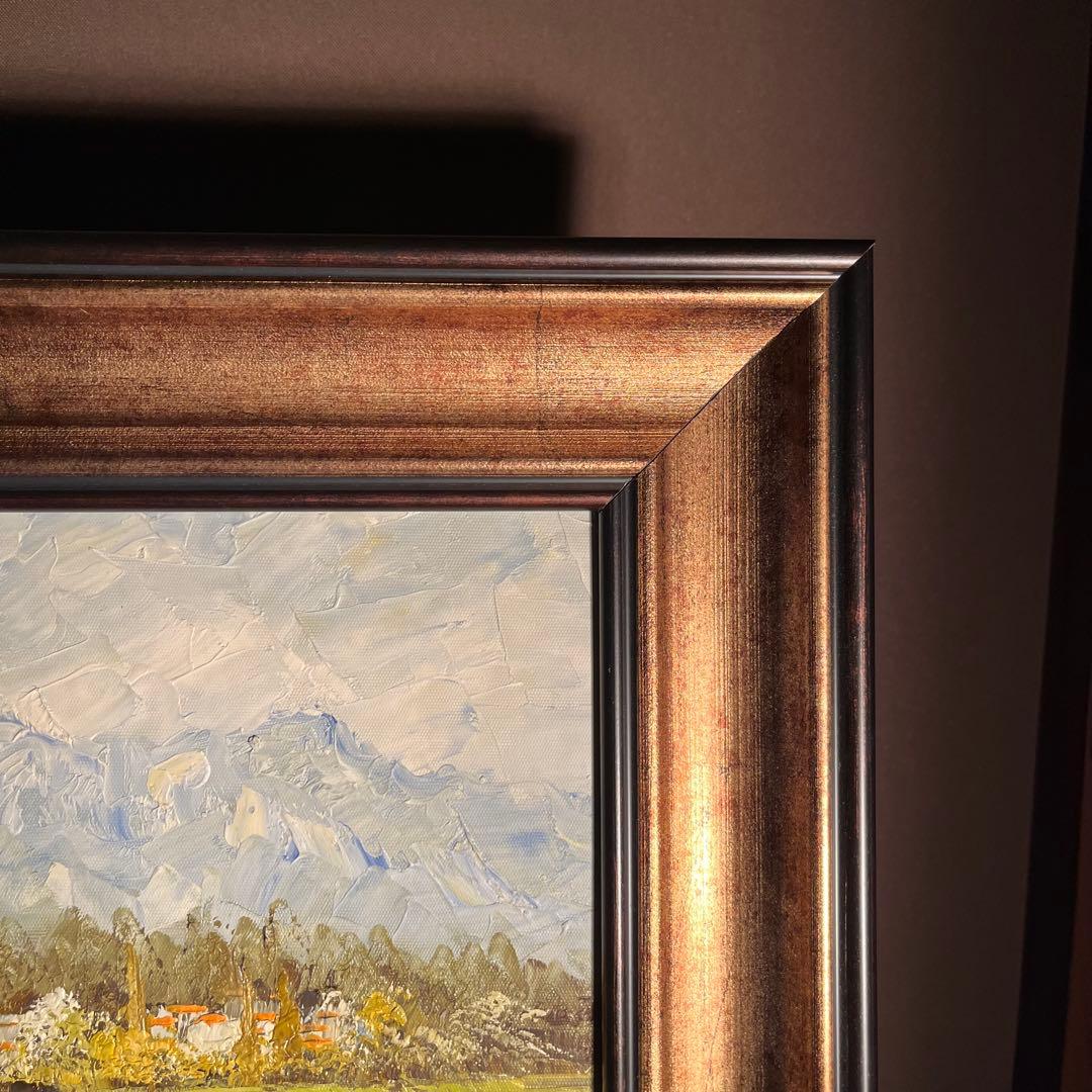 手書き油絵 ３枚組 コスモス畑 肉筆額付 額付き 絵画 インテリア 油彩画