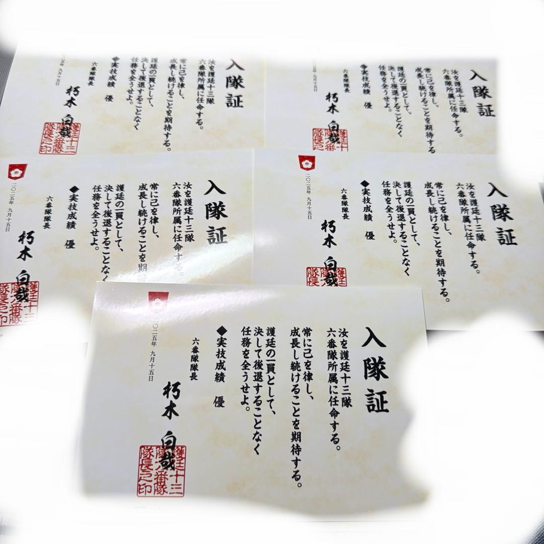 朽木白哉　BLEACH WORLD 入隊証 六番隊 5枚
