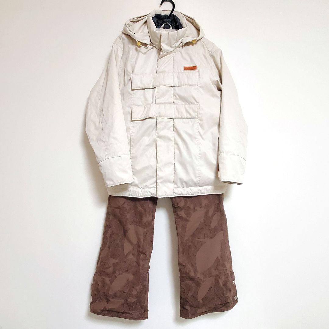 スノーボード スキーウェア上下セット ホワイト・ブラウン kensho abe