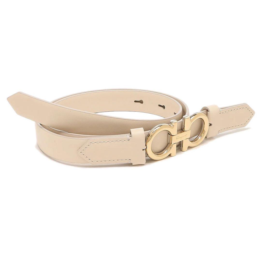 フェラガモ　ベルト ダブルガンチーニ ベージュ ホワイト