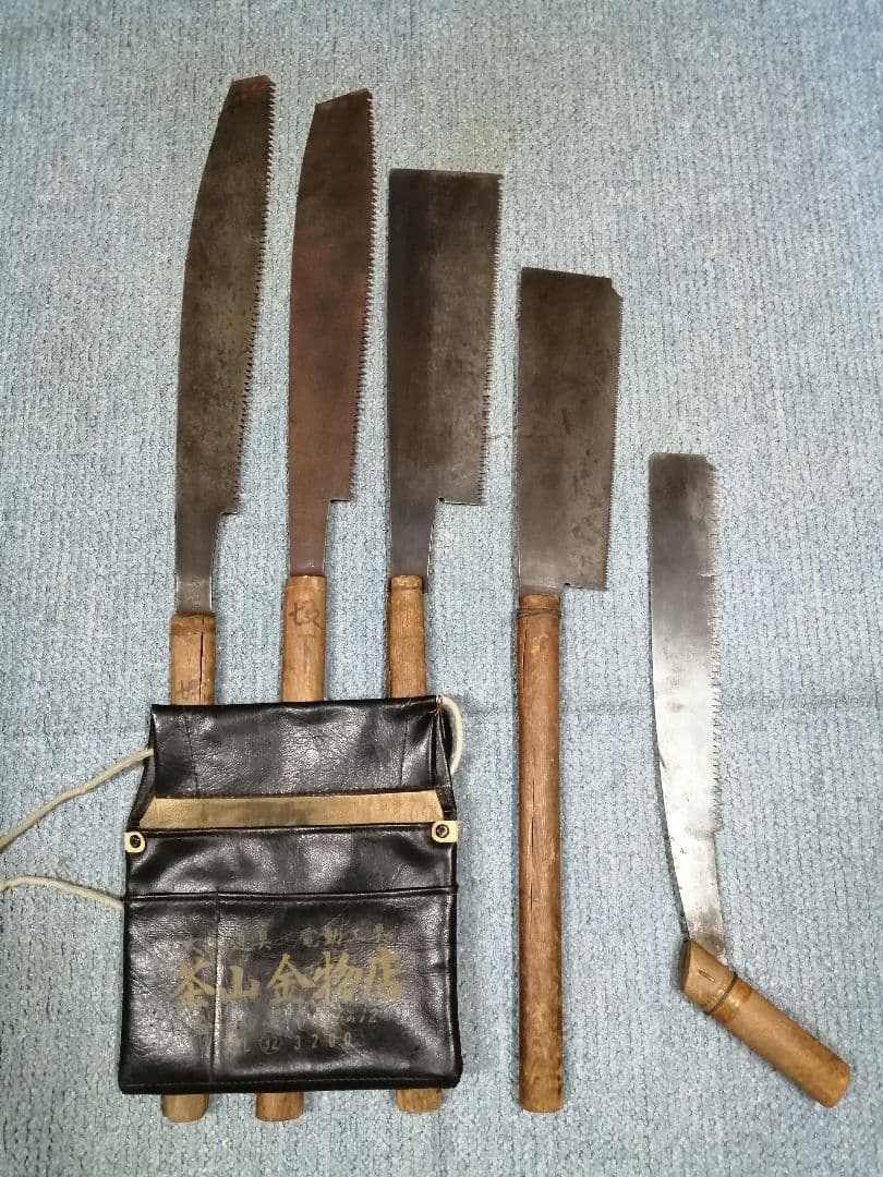 ノコギリ５本セット　本革製釘腰袋付き