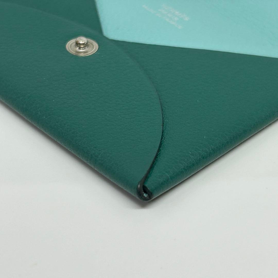 【美品】エルメス カルヴィ カードケース 名刺入れ 緑×水色