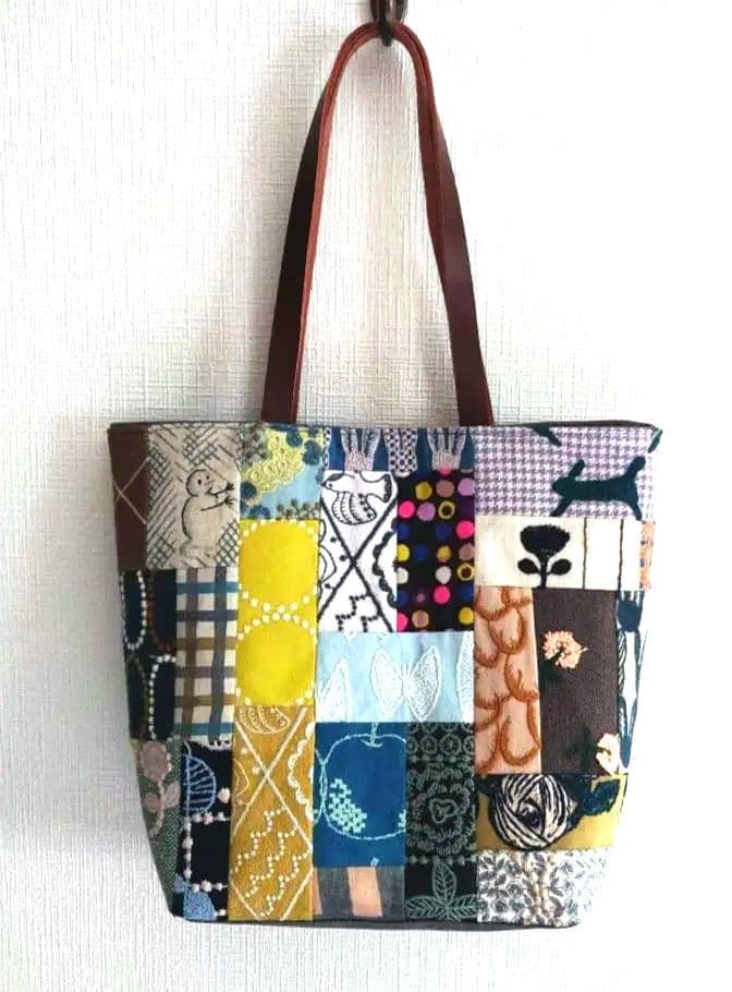 ミナペルホネン　両面パッチワーク　マチありトートバッグ