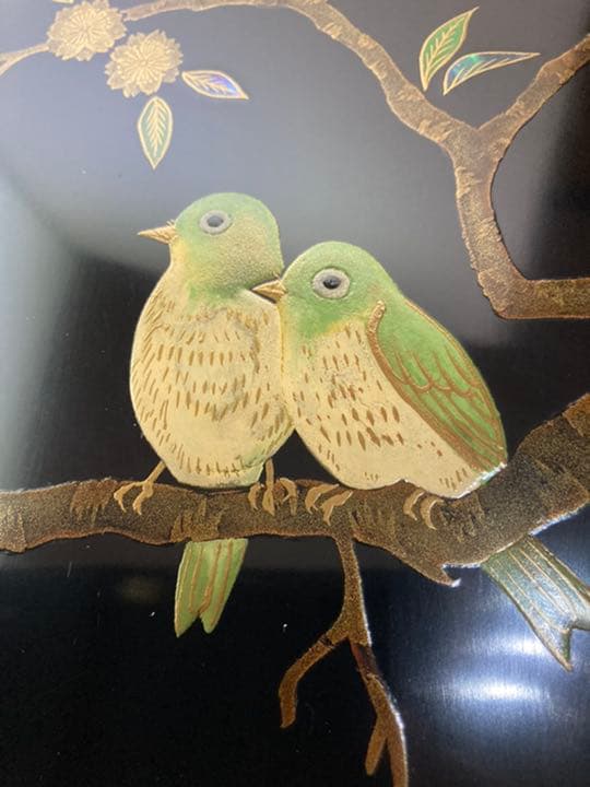 硯箱　桜と目白