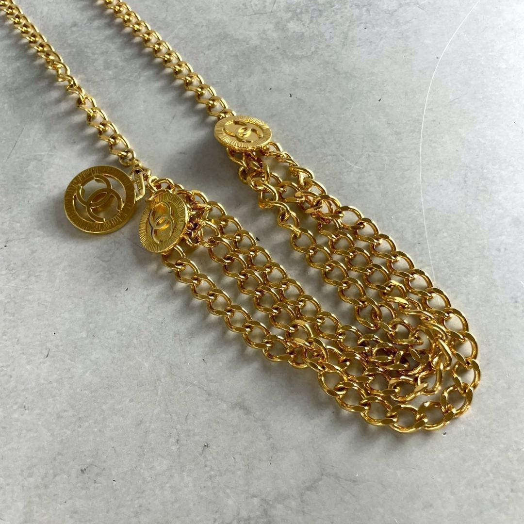 極美品　CHANEL シャネル　1984　ココマーク　3連　チェーンベルト　金色