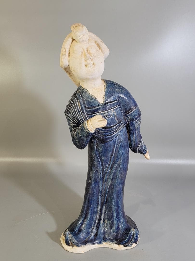 DT360 中国美術 青釉 女人 俑 置物