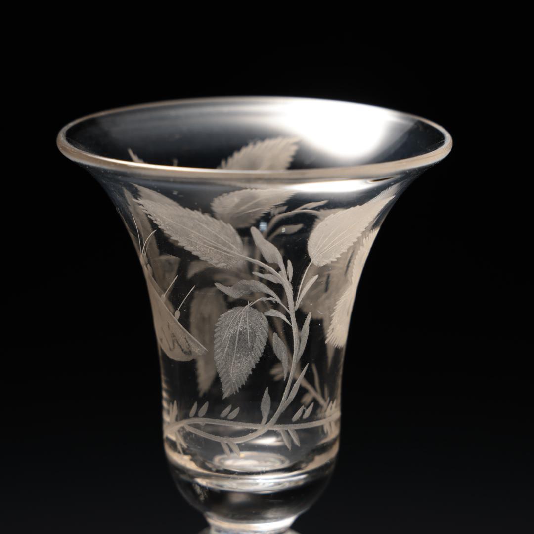 アンティークグラス　ジャコバイト　バラと蝶　ツイストステム　R1539ダI