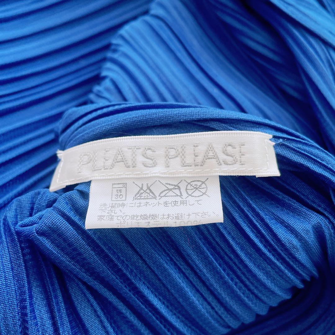 美品✨プリーツプリーズ　ロングカーディガン　羽織り　ノーカラーカーディガン　青