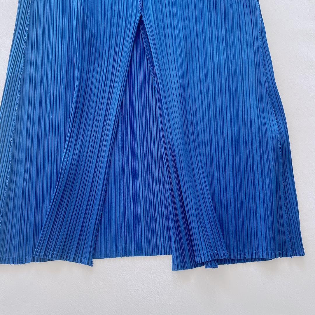 美品✨プリーツプリーズ　ロングカーディガン　羽織り　ノーカラーカーディガン　青