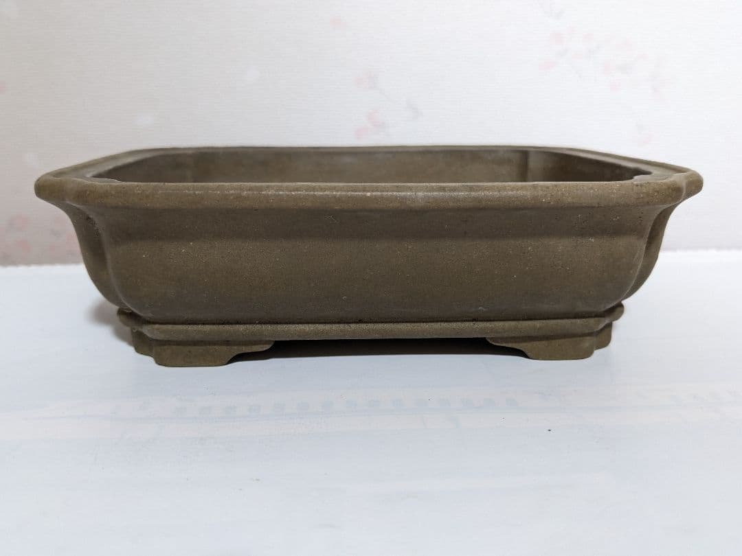 ♦中国？宜興窯 梨地 隅切り長方形ミニ盆栽鉢 小品盆栽鉢 古美術品 骨董品