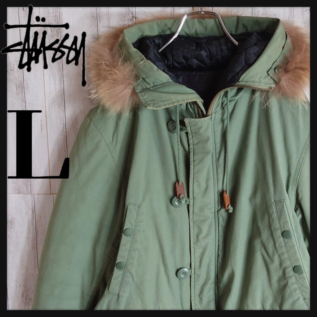 【激シブ】OLDSTUSSY☆リアルファーモッズコート希少入手困難カーキグリーン