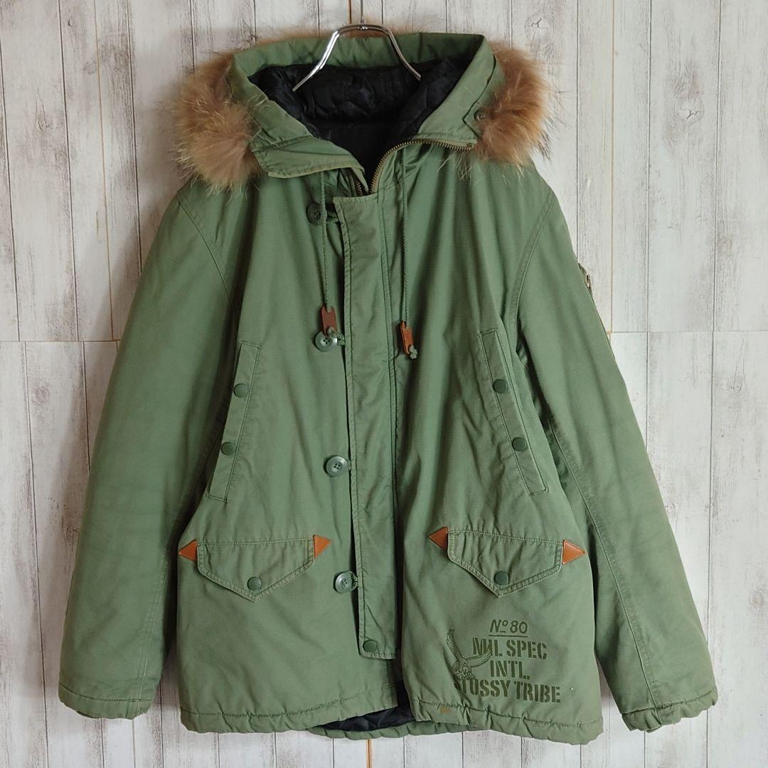 【激シブ】OLDSTUSSY☆リアルファーモッズコート希少入手困難カーキグリーン