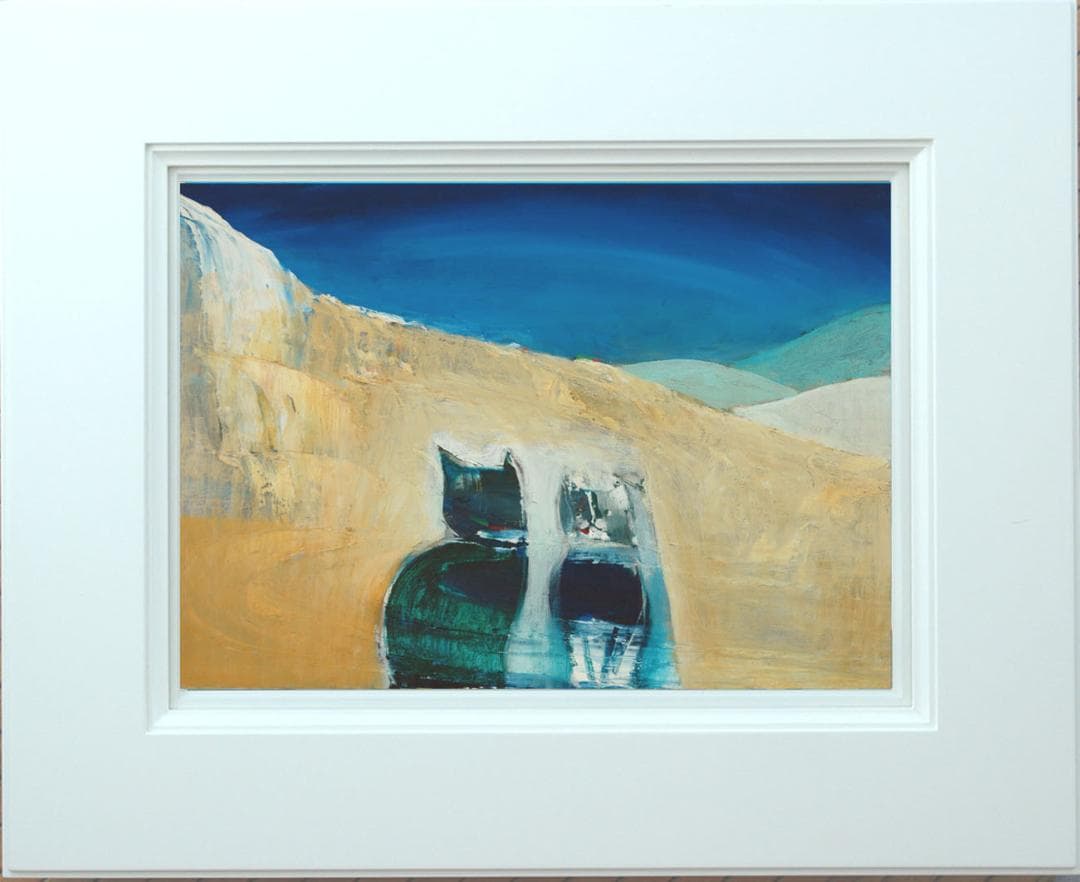 油絵 菅家令子 絵 絵画インテリア額付(青緑＋金色の枠) F6-071019 猫