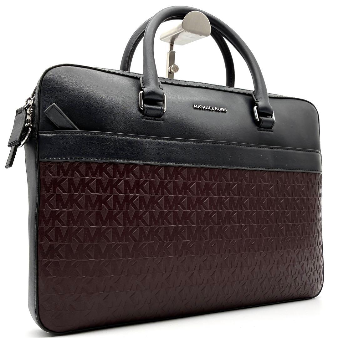 極美品 マイケルコース ビジネスバッグ 総柄 ロゴ A4 PC可 ボルドー 紺