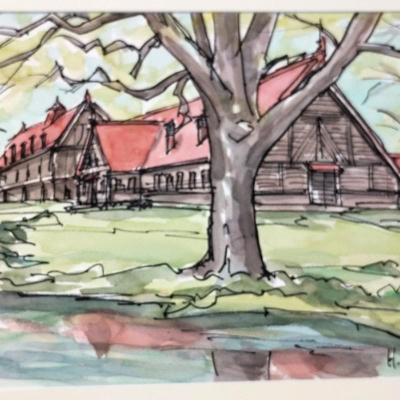 ☆ 境　肇 ☆「北大農学部　農場」水彩画　大衣　新品額！