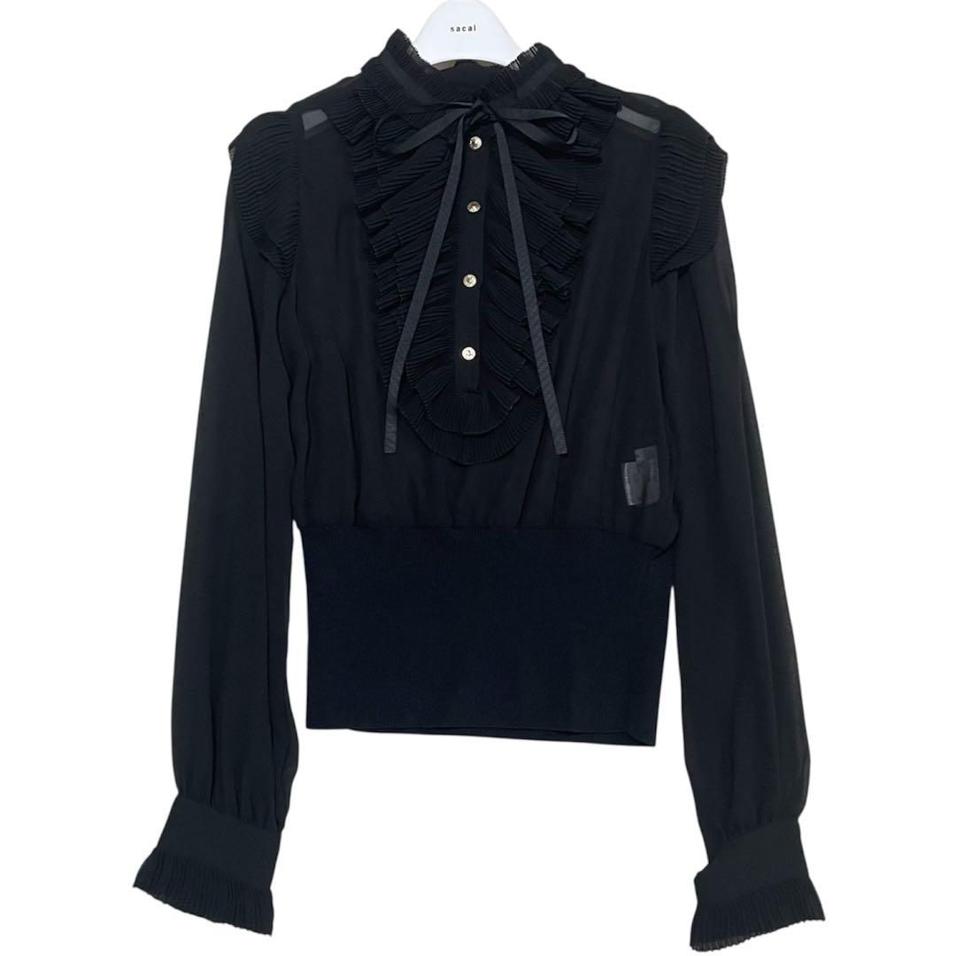 極美品✨Sov. ソブ　ギャザーフリルデザインブラウス　リボン　ブラック　黒