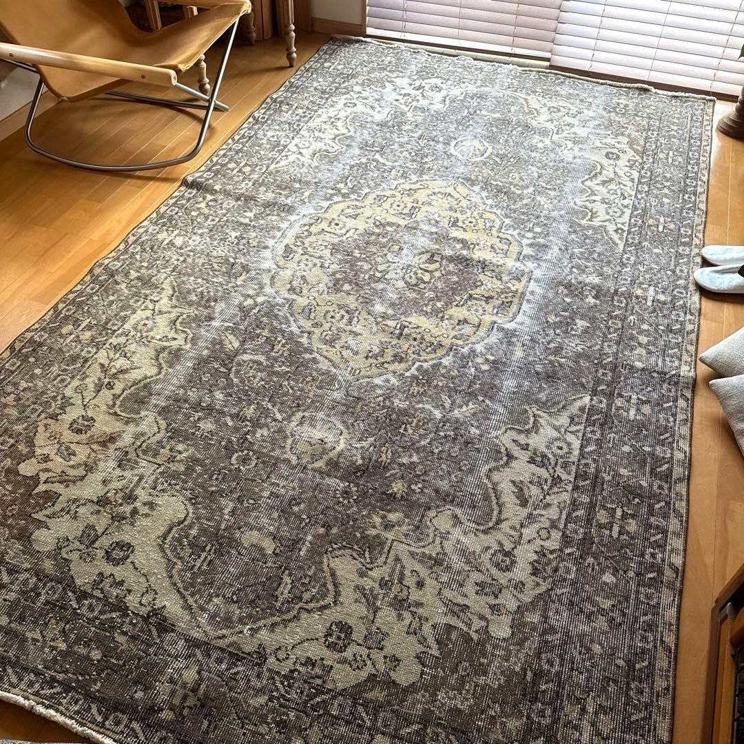 超大判165×286 メダリオン　グレージュ　ボタニカル　トルコヴィンテージラグ