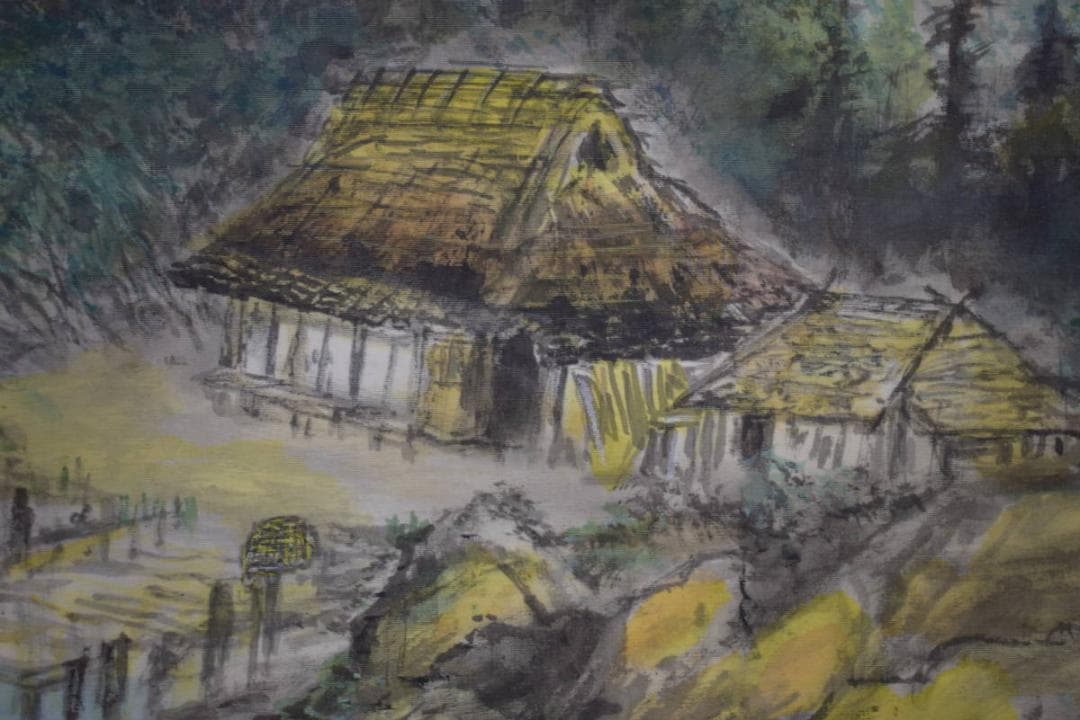 真作/大木豊平/水郷/山水/家/波止場/横物/桐共箱付/布袋屋掛軸HI-999