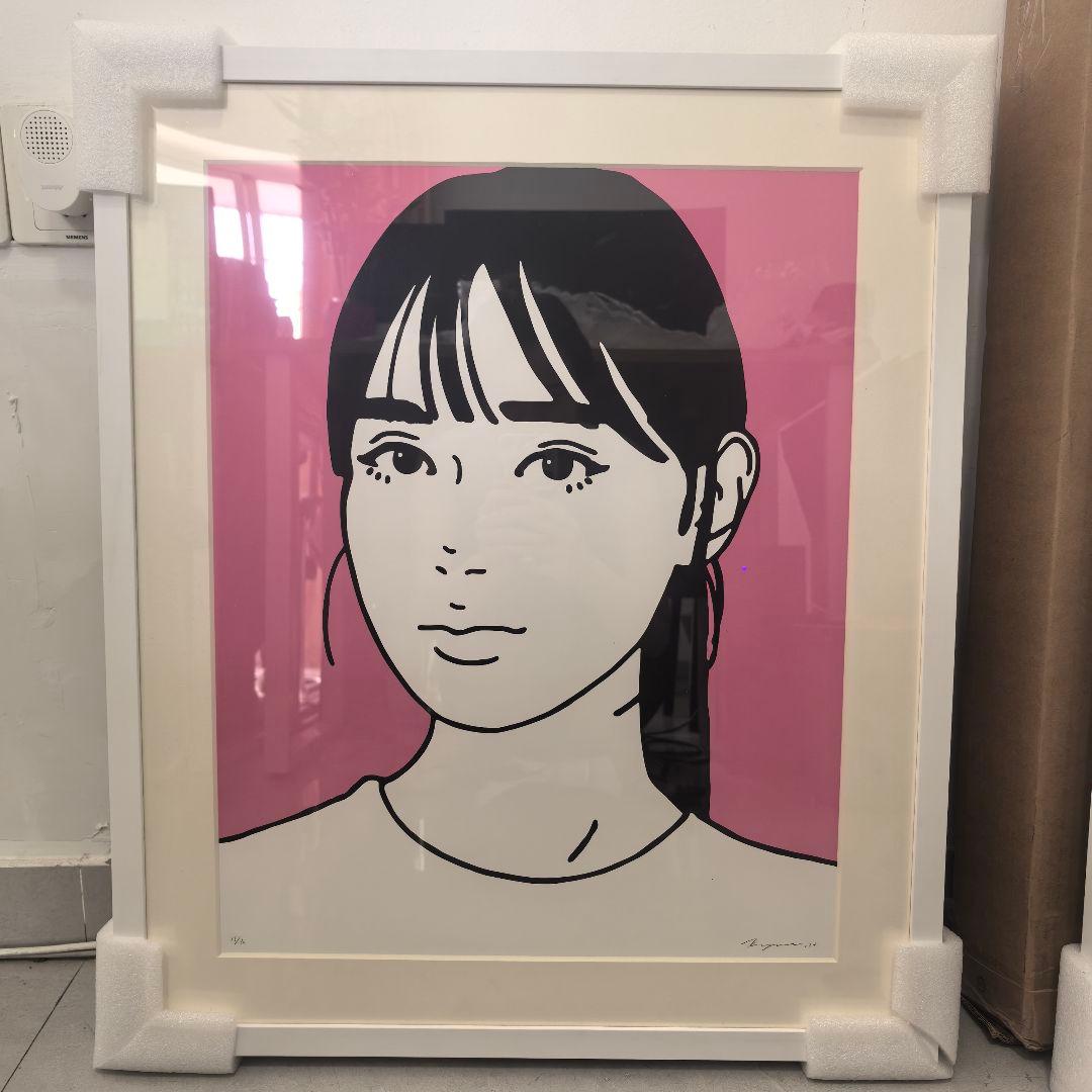 Kyne版画 村上隆 女性の顔 ピンク背景