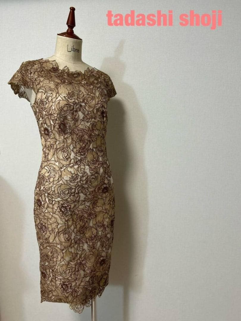 tadashi shoji ベージュレースタイトワンピース