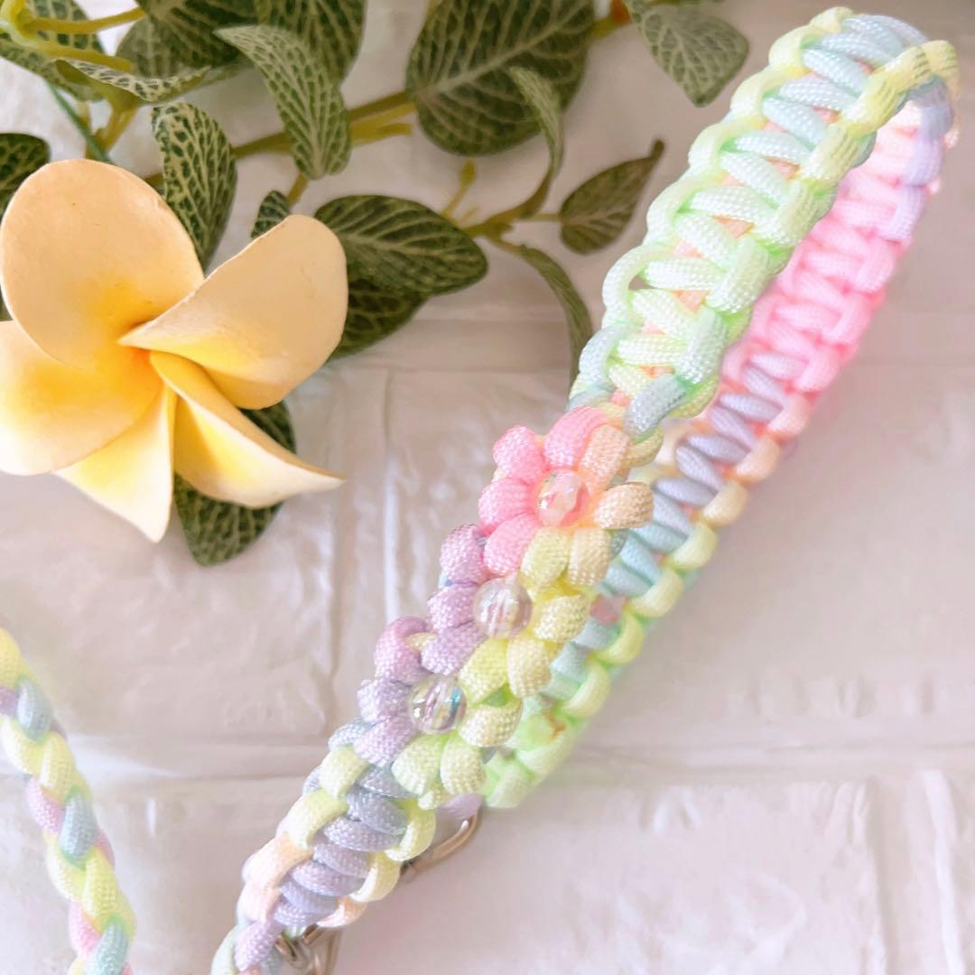 パラコードリード　ハーフチョーク　パステルレインボー　No.0176