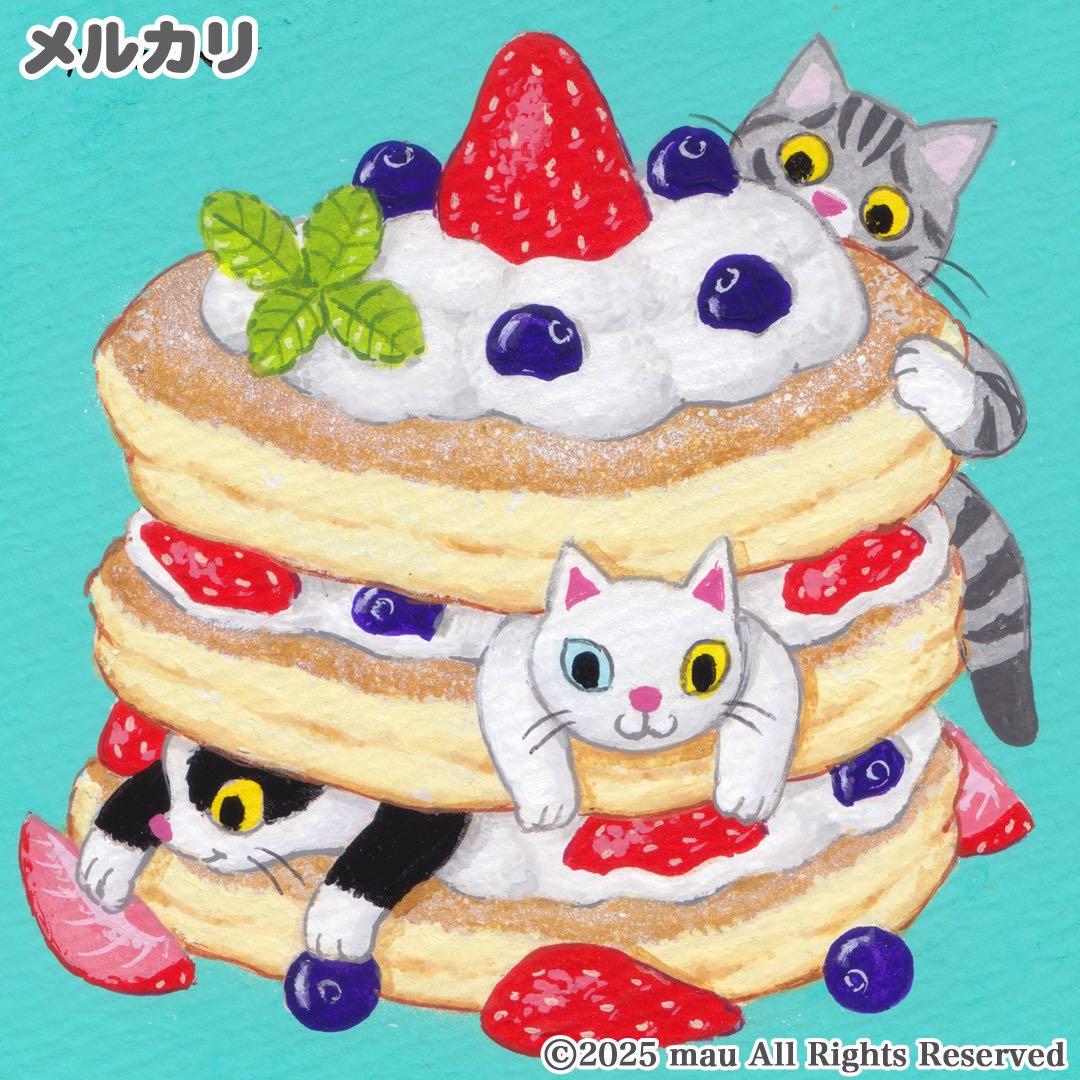 t0s10321様オーダー絵画「三匹の猫と苺パンケーキ」