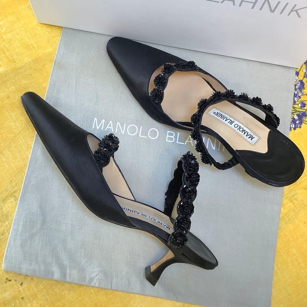 試着のみ新品! マノロブラニク バラモチーフ 極上サテン地 サンダル 22㎝