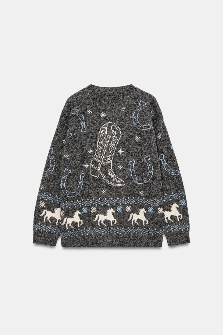 新品 【ZARA 】　ジャカードニットボタンカーディガン M