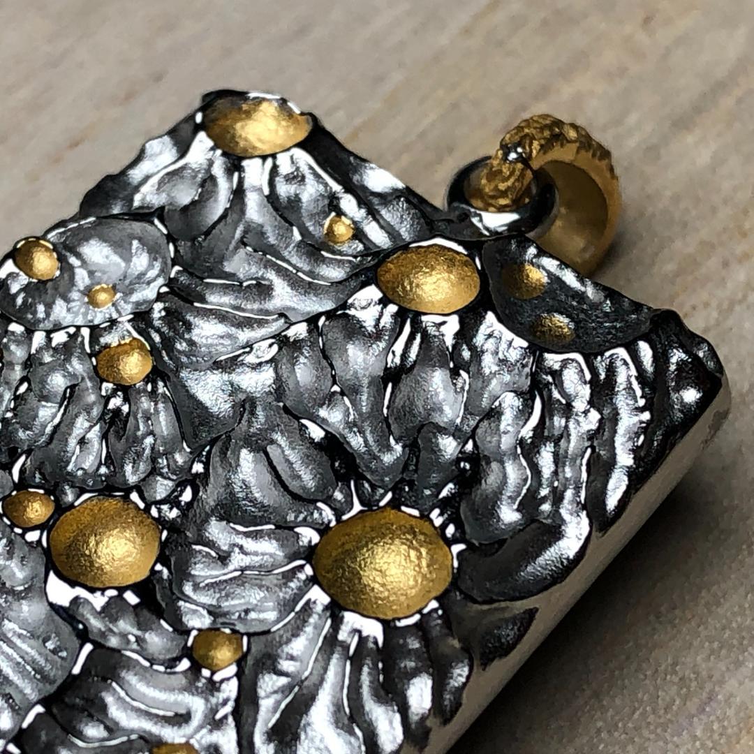 パラサイト隕石 　ペンダントトップ　石鉄隕石　セリコ隕石 銀　共箱