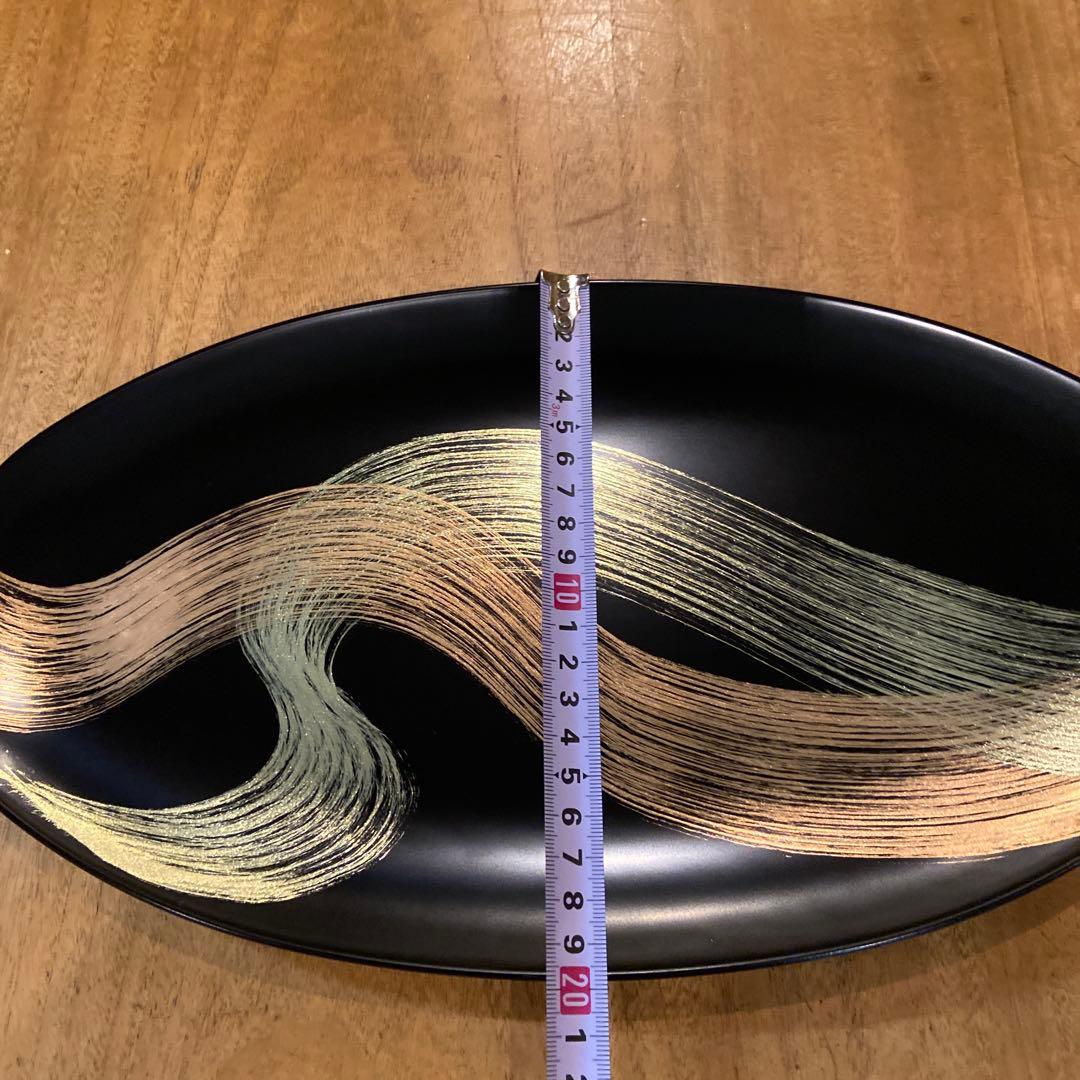 宮内庁御用達 山田平安堂 オーバルプレート 龍水 漆器 金蒔絵