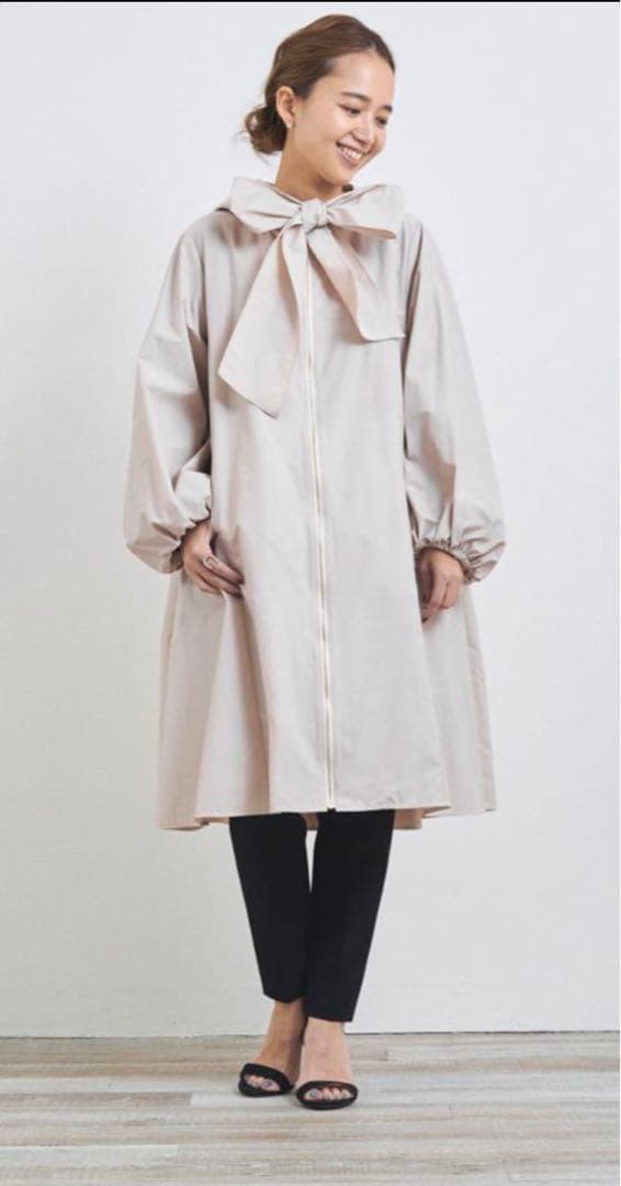 yori ビッグリボン　撥水　ロングパーカー　ベージュ　タグ付き　レインコート