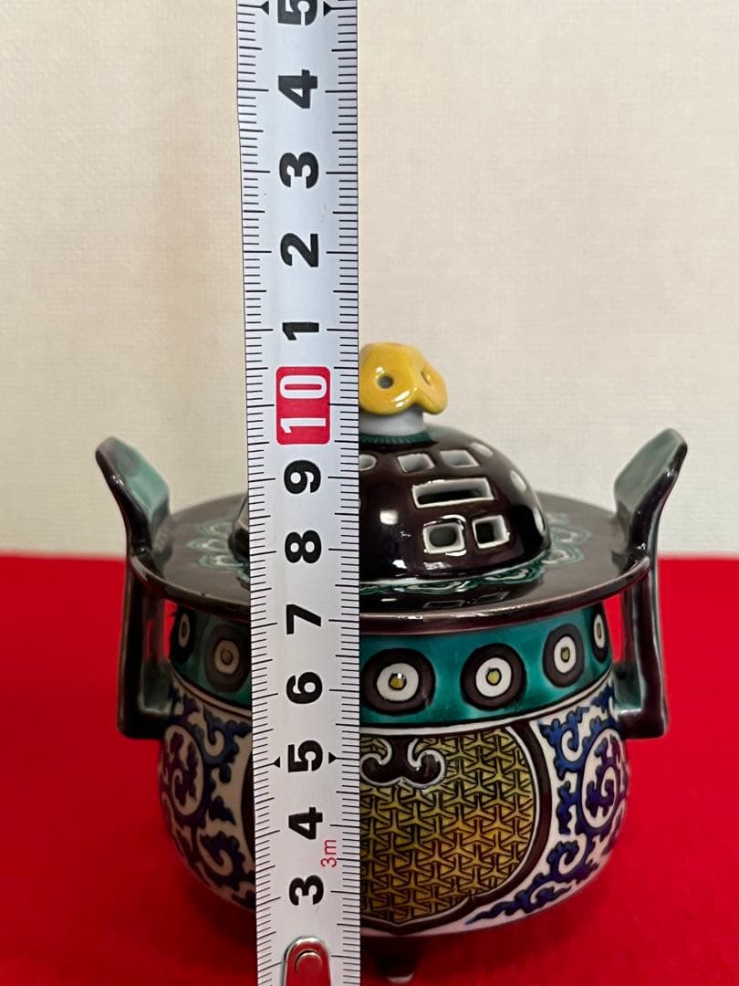 人間国宝 初代 徳田八十吉造 青手 三つ足 香炉 管理T296 共箱付き