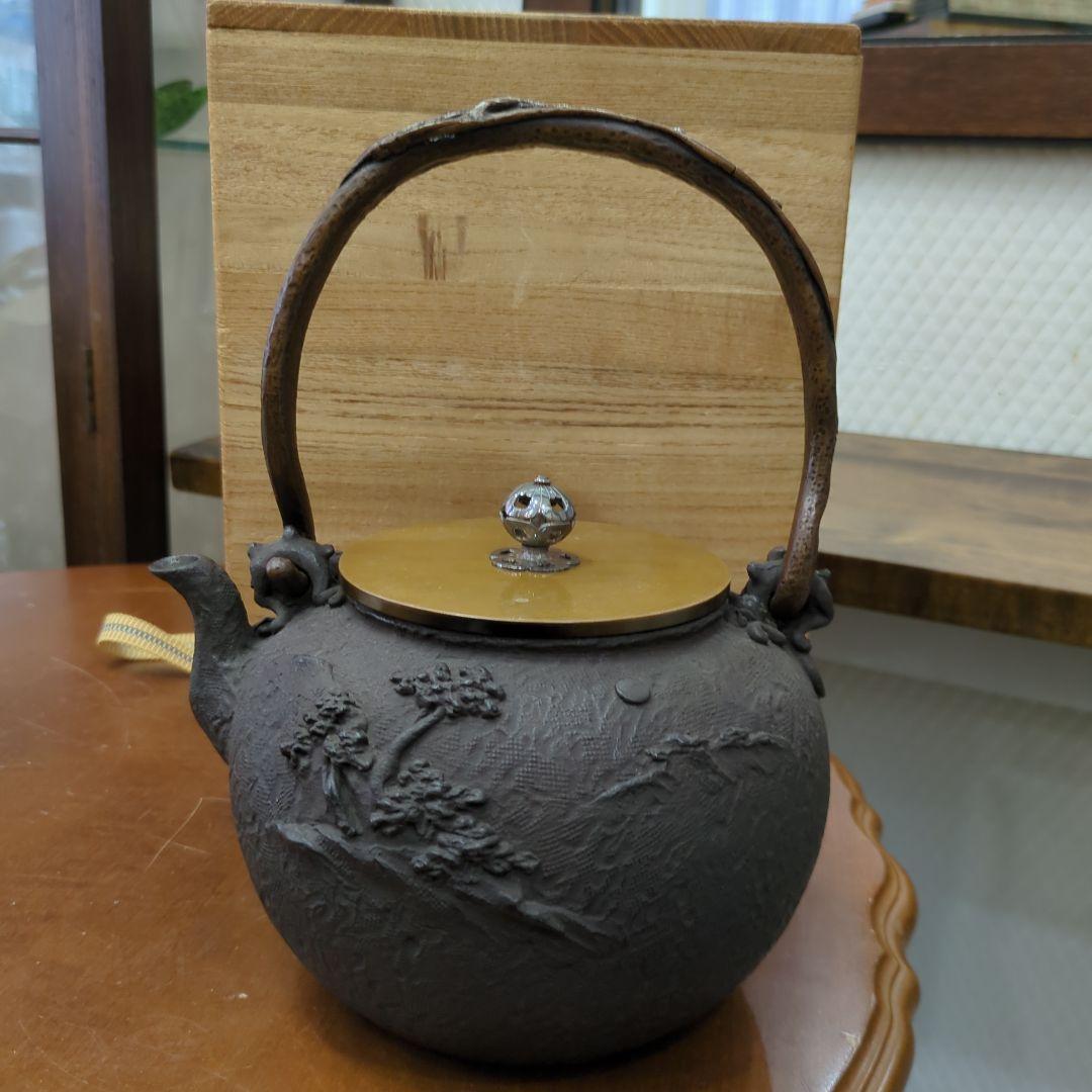 鉄瓶　亀文堂　茶道具　銀つまみ　茶道　煎茶道具　木箱　鉄