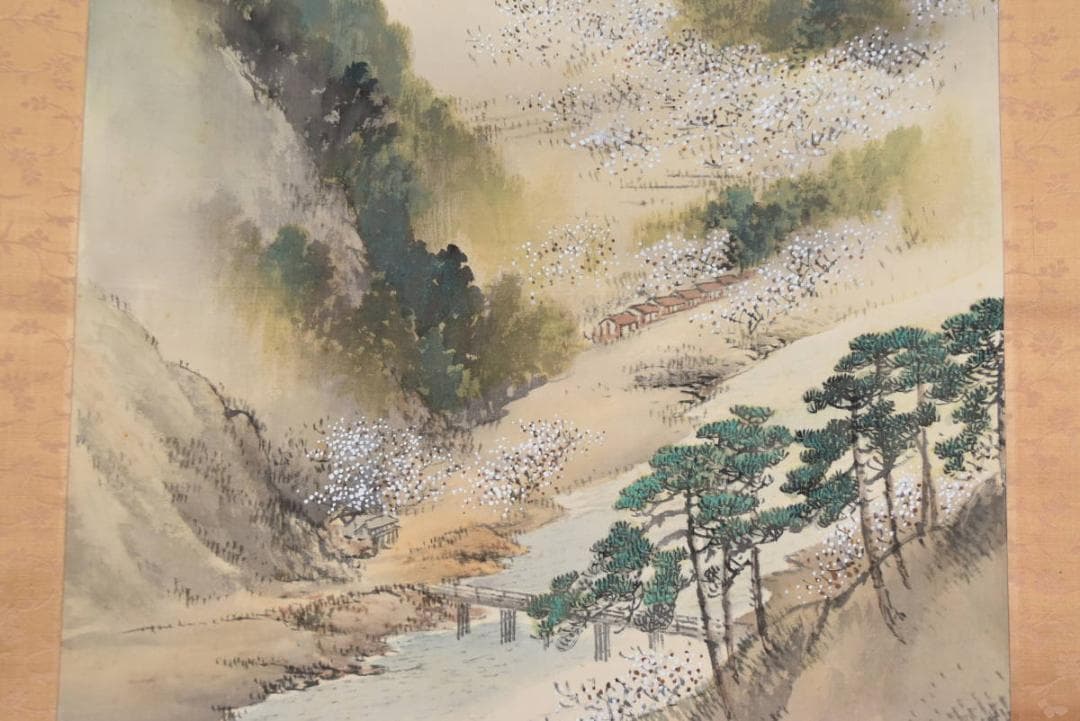 【真作】村瀬環山/大和月瀬梅林遠望之図/春景梅花図/掛軸/名家伝来/AA-652