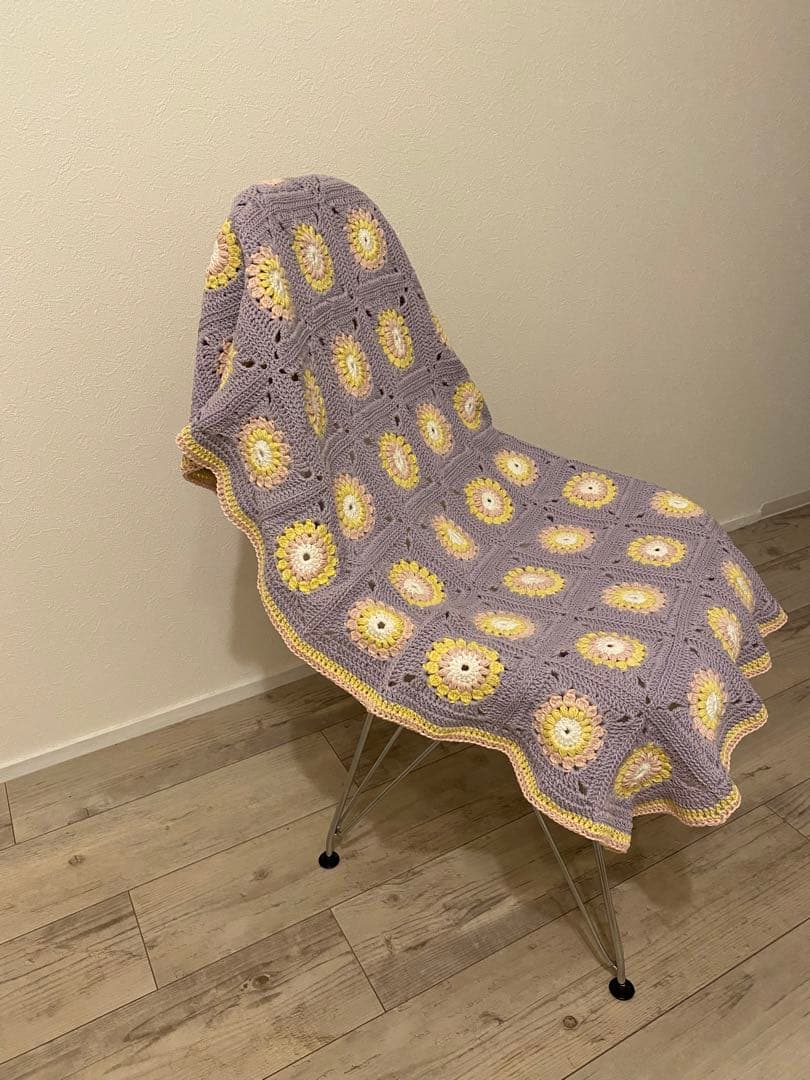 【70㎝×100㎝】ブランケット　大判　コットン　【purple×yellow】