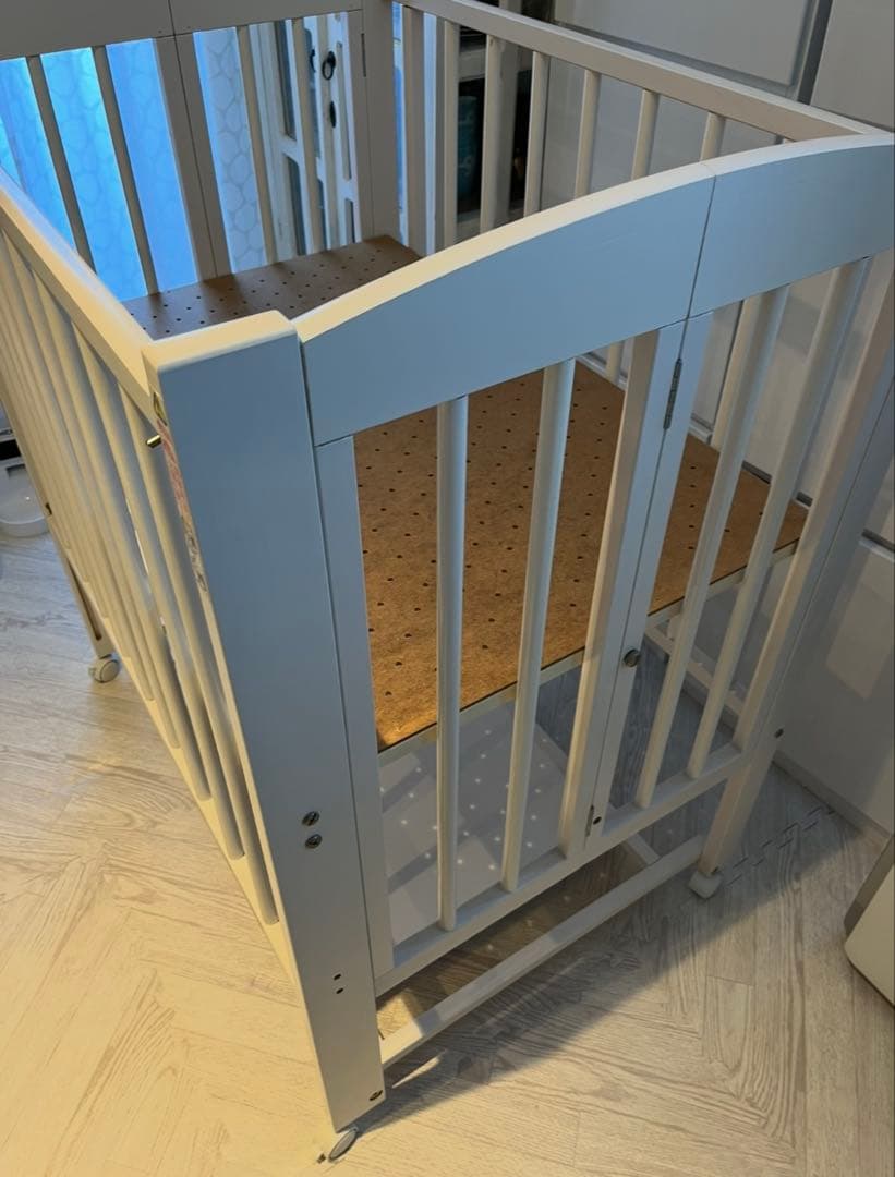 石崎家具　ワンタッチハイベッドプチ【ホワイト900×600】 ベビーベッド