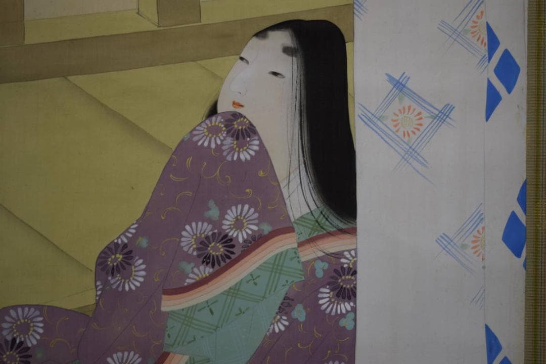 真作/紅園/紫式部図/桐箱二重箱付/布袋屋掛軸HE-757