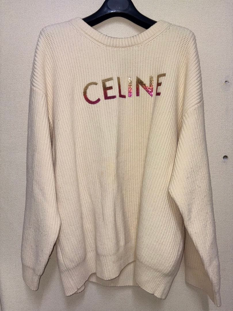 CELINE アイボリー ロゴ刺繍セーター