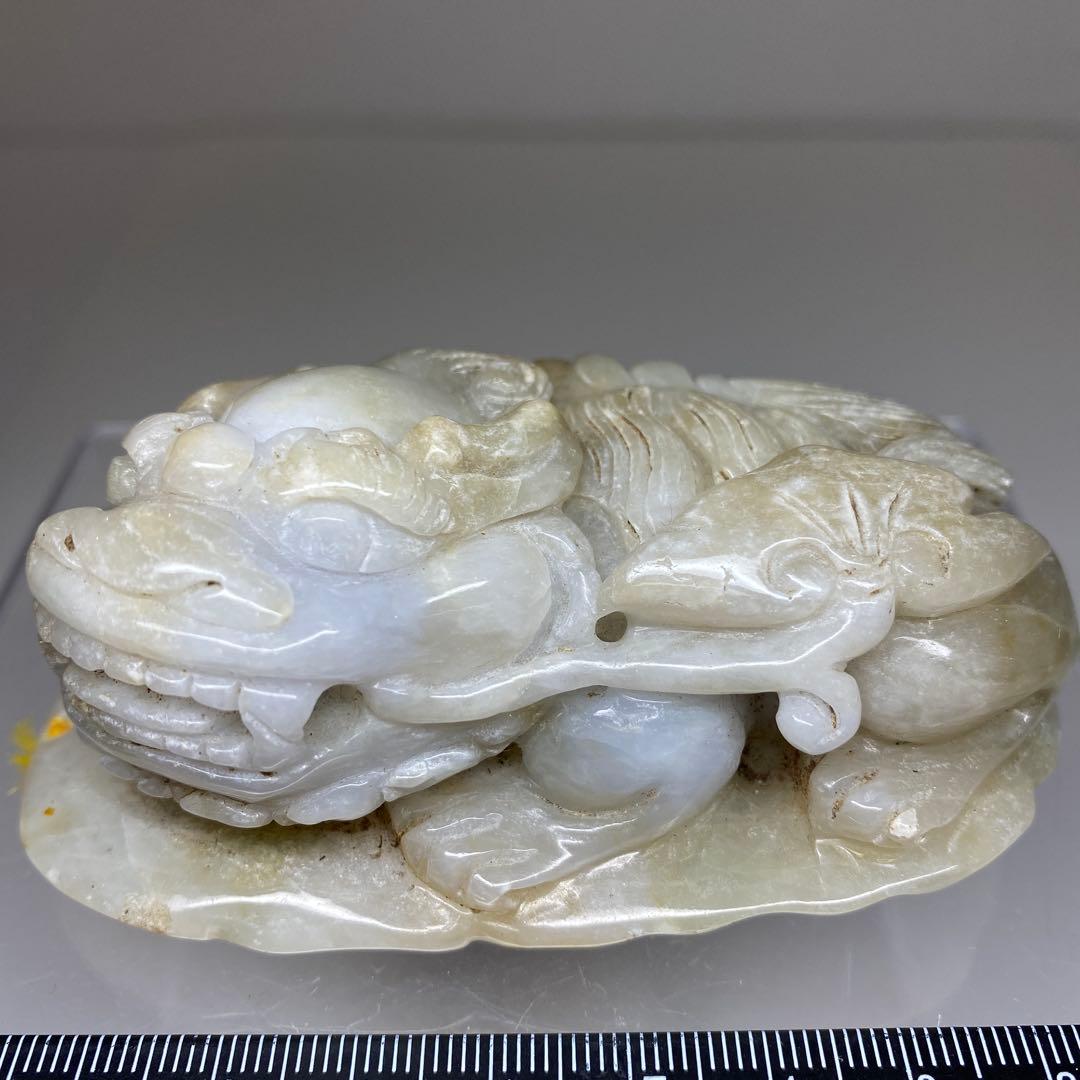 本翡翠　大振獅子置物装身具　幅約9㎝299g 東Y7-0403☆2Fタエチ