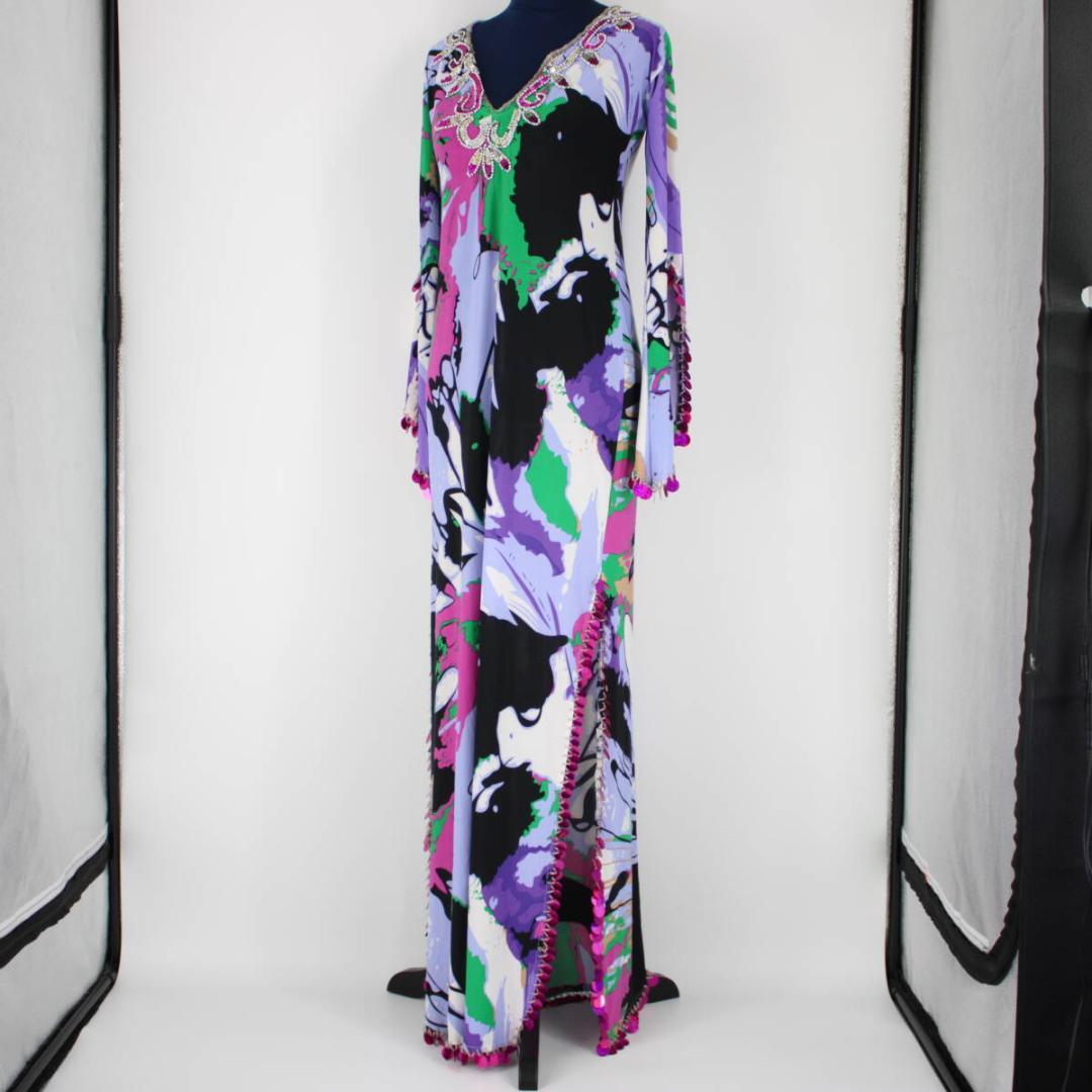 【ベリーダンス用衣装 サイーディドレス】マルチカラー ・ラインストーン付き