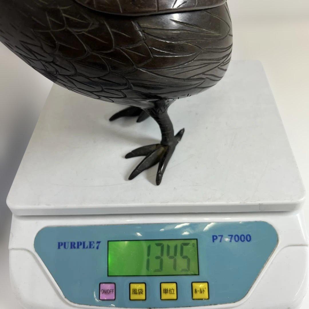 古銅　ウズラ香炉　木箱付　1345g/高さ約21㎝　東Y7-0626⭐︎2Fトカエ