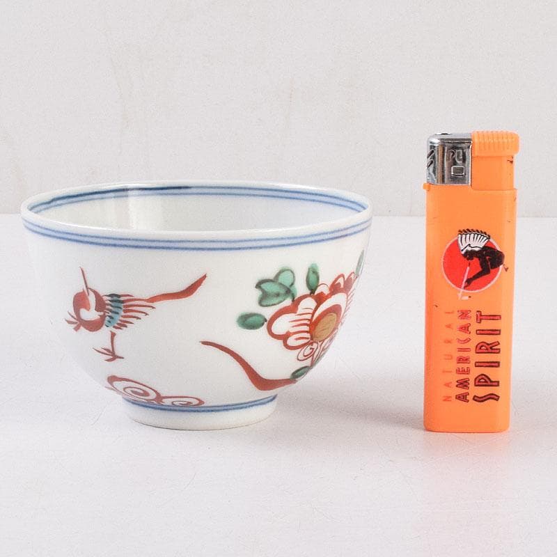 九谷焼　須田青華造　呉須赤絵写し　福字花文　煎茶碗　五客　共箱　M　R9018