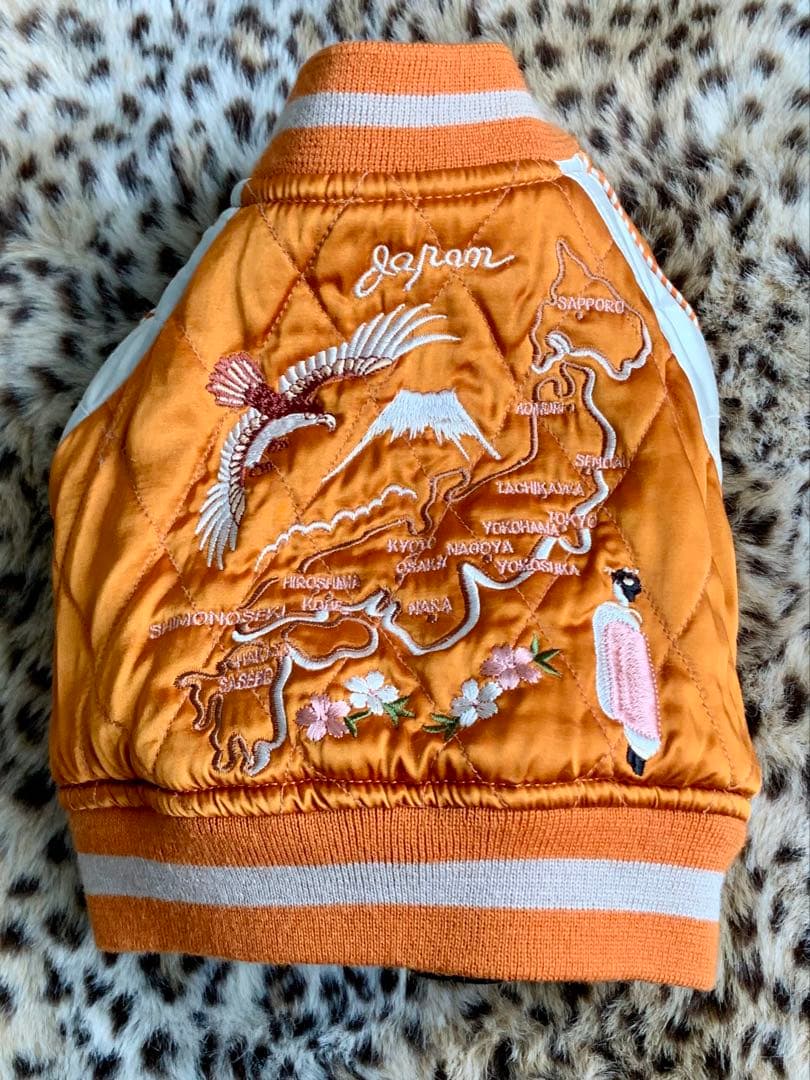 リバーシブルスカジャンblueblueblue犬服ジャンパー防寒ダウン和柄刺繍