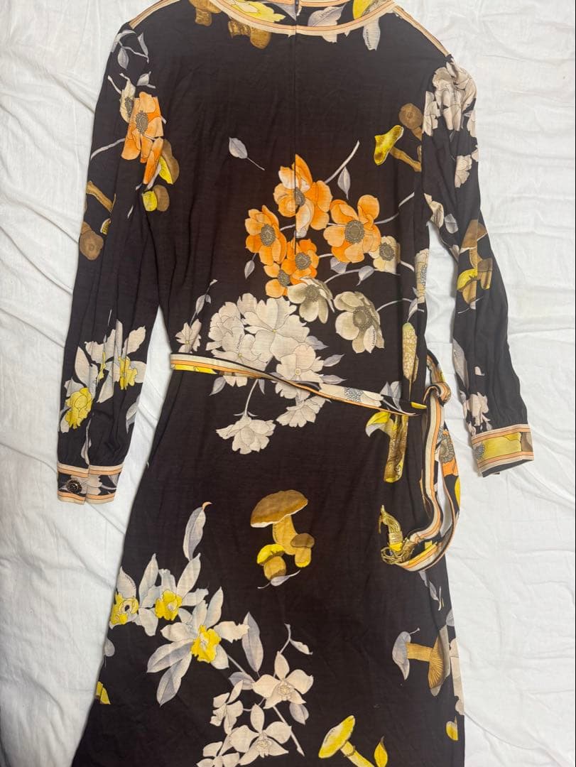 LEONARD 花柄長袖ワンピース 膝丈 茶 美品