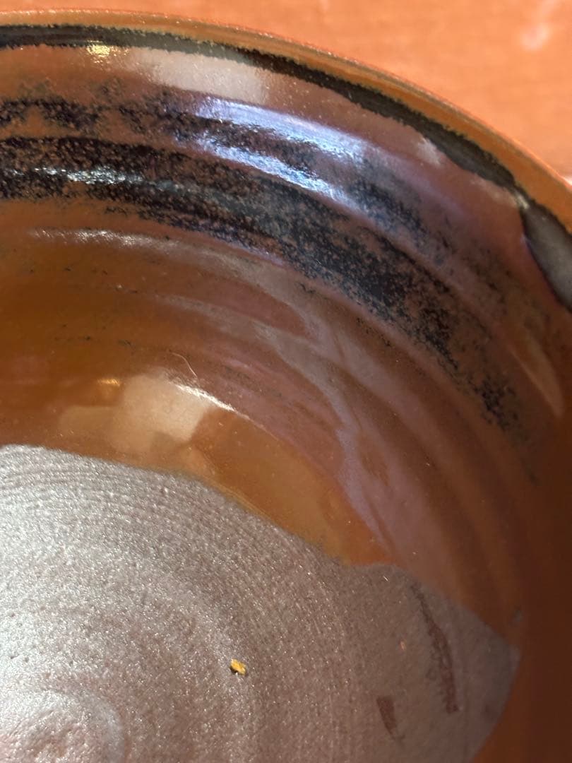 やまちゃん河井寛次郎作寛彫銘柿鉄釉茶碗大正11年作　秀逸一品　検中国朝鮮倣